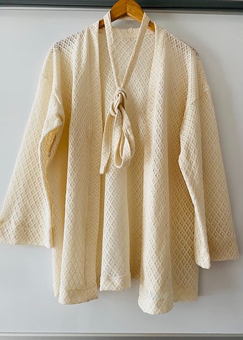 Dantel Detaylı Beyaz Pamuklu Kadın Kimono