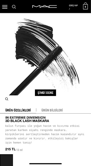  Beden MAC IN EXTREME DİMENSİON 3D BLACK LASH MASKARA