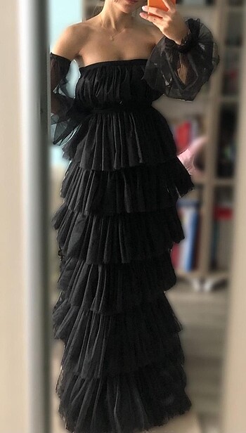 xs Beden siyah Renk Straplez özel dikim kat kat elbise