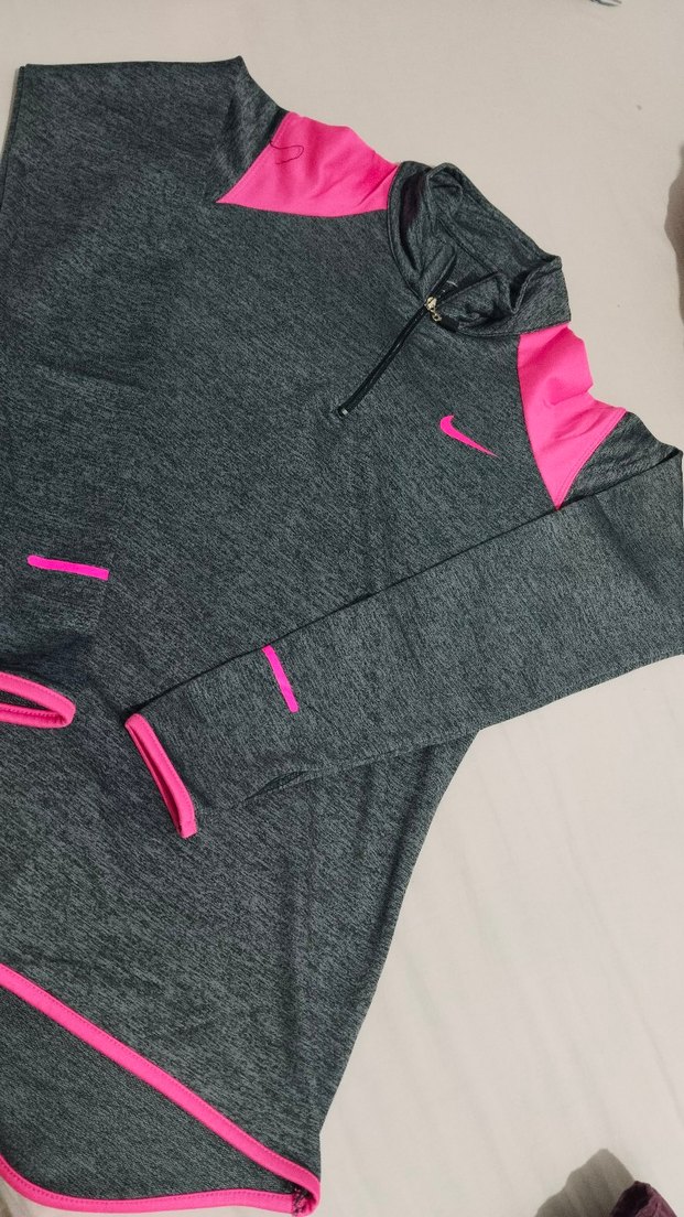 Gri Kadın Spor Uzun Kollu Parmak Detaylı Fermuarlı Nike Sweat - Görsel 2