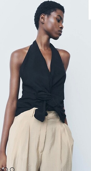 Zara kruvaze halter yaka top