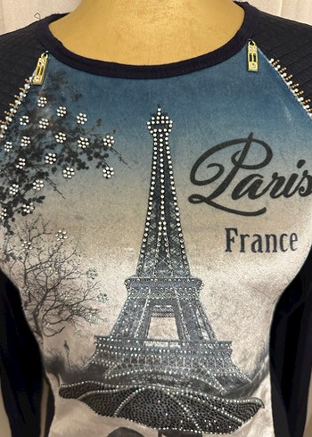 Paris kadifeye taş baskı triko - Görsel 2