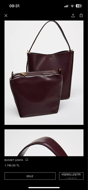 Beden Zara bucket çanta
