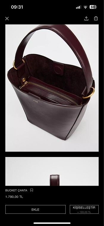 Beden bordo Renk Zara bucket çanta