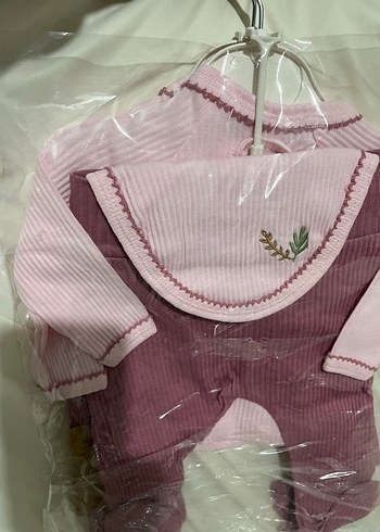 Pembe Örgü Desenli Uzun Kollu Kız Bebek Takımı - Görsel 2