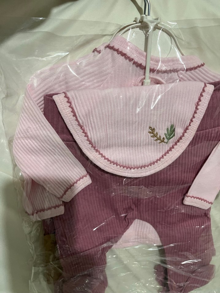 Pembe Örgü Desenli Uzun Kollu Kız Bebek Takımı - Görsel 2