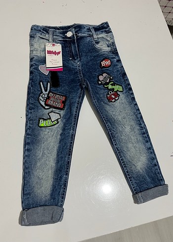 Renkli Baskılı Kız Çocuk Denim Pantolon