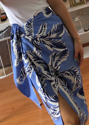 H&M Kruvaze bağlamalı renkli etek