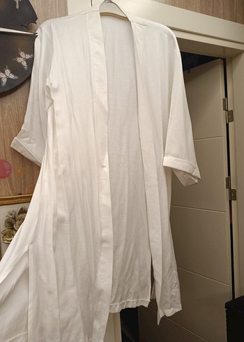 Beyaz Midi Kadın Kimono - Görsel 3