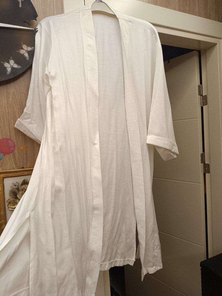 Beyaz Midi Kadın Kimono - Görsel 3