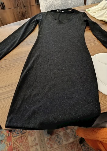 Siyah Uzun Kollu Dar Kesim simli elbise - Görsel 5