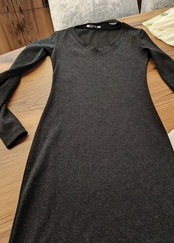 Siyah Uzun Kollu Dar Kesim simli elbise - Görsel 3