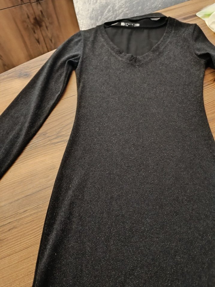 Siyah Uzun Kollu Dar Kesim simli elbise - Görsel 4