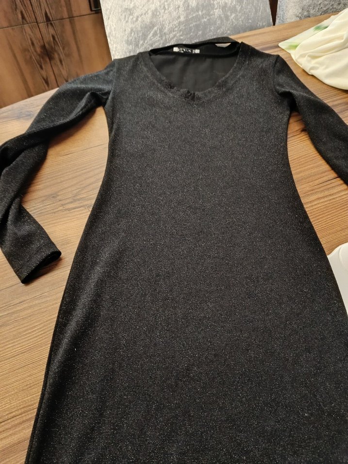 Siyah Uzun Kollu Dar Kesim simli elbise - Görsel 3