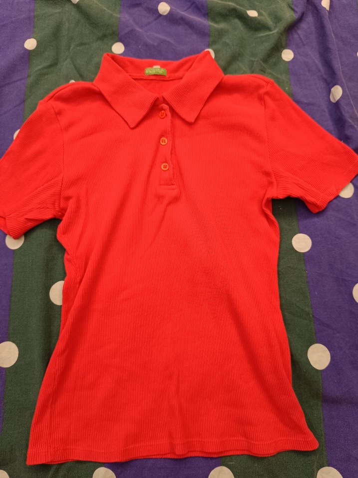 Kız Çocuk Kırmızı Polo Yaka Tişört - Görsel 3