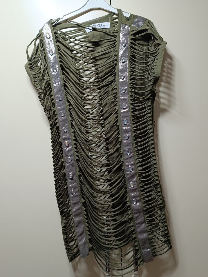 yeşil Yılan Desenli Strappy Midi Triko Elbise - Görsel 2