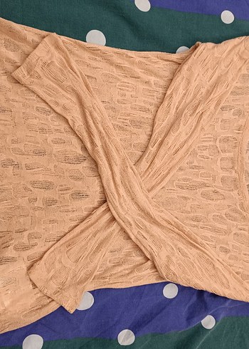 Bej Dantel Detaylı Uzun Kollu Kadın Keten Kazak - Görsel 2