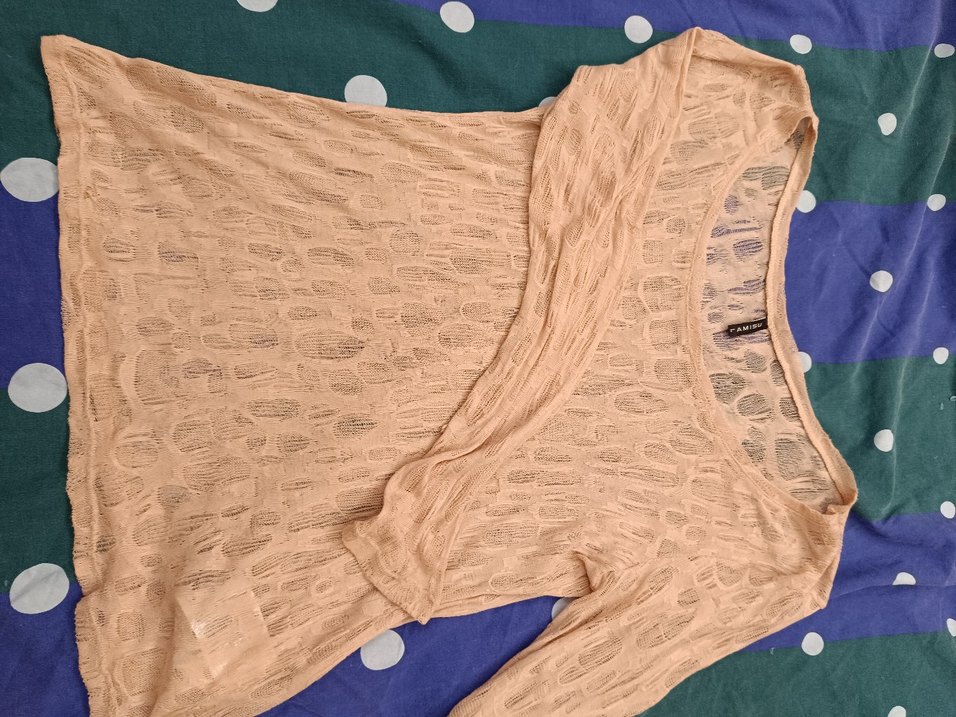 Bej Dantel Detaylı Uzun Kollu Kadın Keten Kazak - Görsel 3