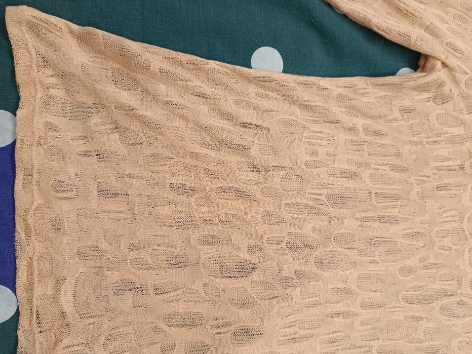 Bej Dantel Detaylı Uzun Kollu Kadın Keten Kazak - Görsel 4