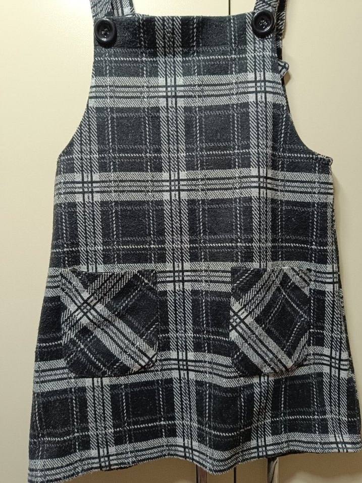 Ekose Desenli Gri Kısa Salopet - Görsel 2