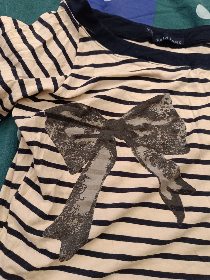 Fiyonklu Çizgili Tişört - Görsel 4