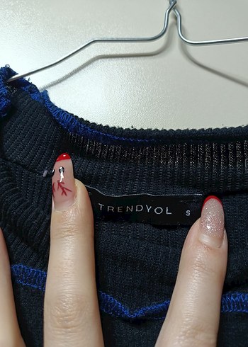 Mavi Nakışlı Uzun Kollu Triko Elbise - Görsel 8