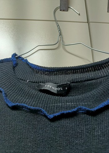 Mavi Nakışlı Uzun Kollu Triko Elbise - Görsel 5