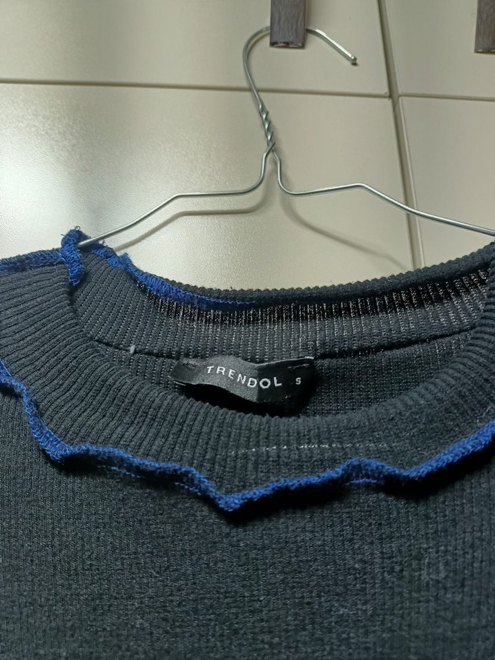 Mavi Nakışlı Uzun Kollu Triko Elbise - Görsel 5