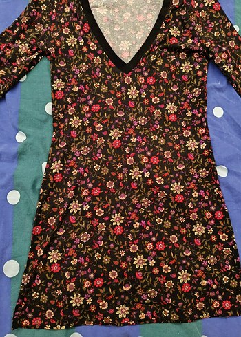 Çiçek Desenli V Yakalı Hamile Tuniği - Görsel 2