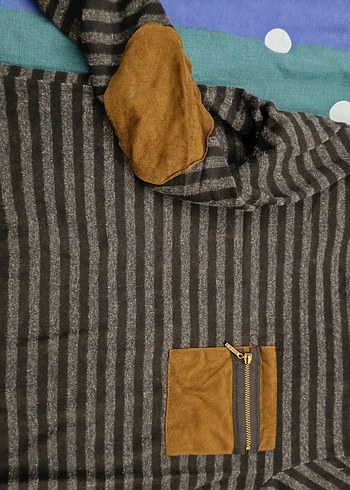 bayan  Fermuarlı Çizgili Uzun Kollu Tişört - Görsel 3