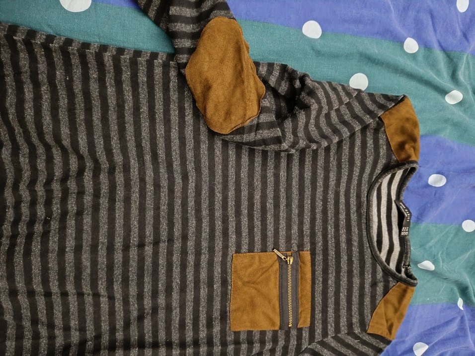 bayan  Fermuarlı Çizgili Uzun Kollu Tişört - Görsel 3