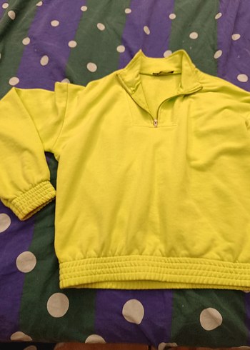 fosforlu yeşil Yarım Fermuarlı Kadın Sweatshirt - Görsel 2