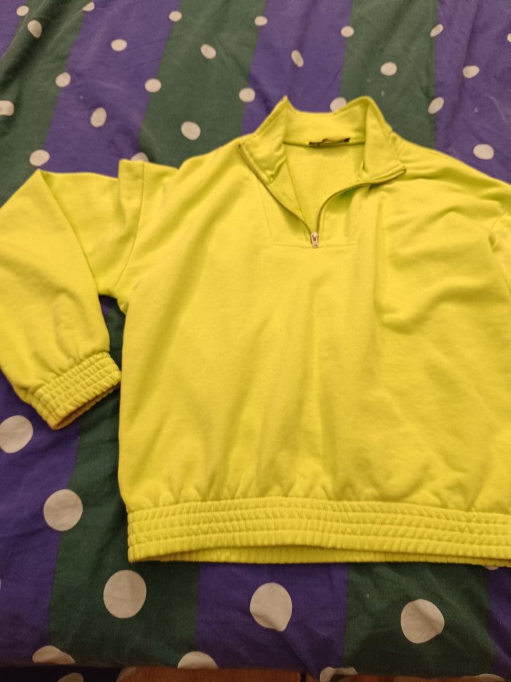 fosforlu yeşil Yarım Fermuarlı Kadın Sweatshirt - Görsel 2