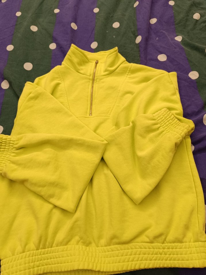 fosforlu yeşil Yarım Fermuarlı Kadın Sweatshirt - Görsel 3