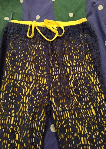 Dantel Detaylı Sarı Bohem Kadın Triko Pantolon - Görsel 2