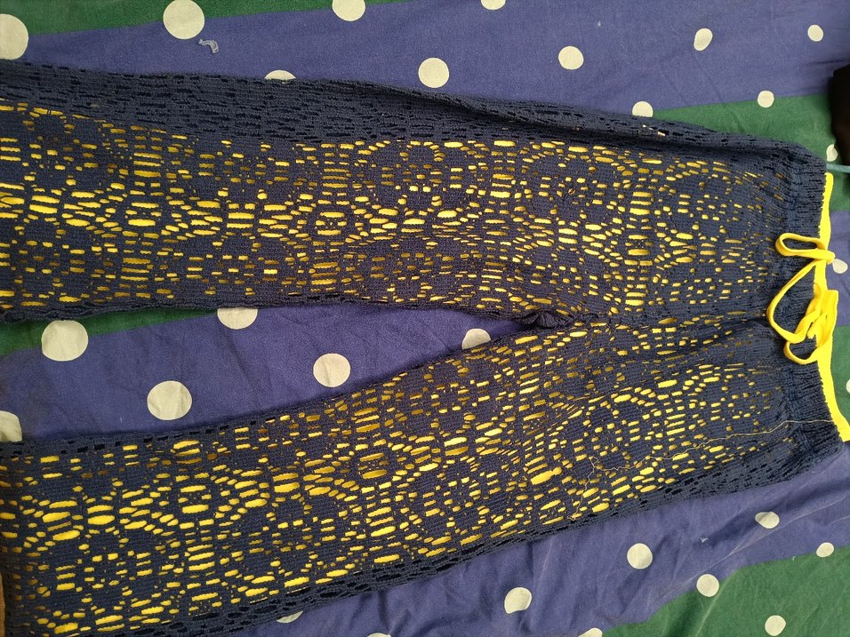 Dantel Detaylı Sarı Bohem Kadın Triko Pantolon - Görsel 3