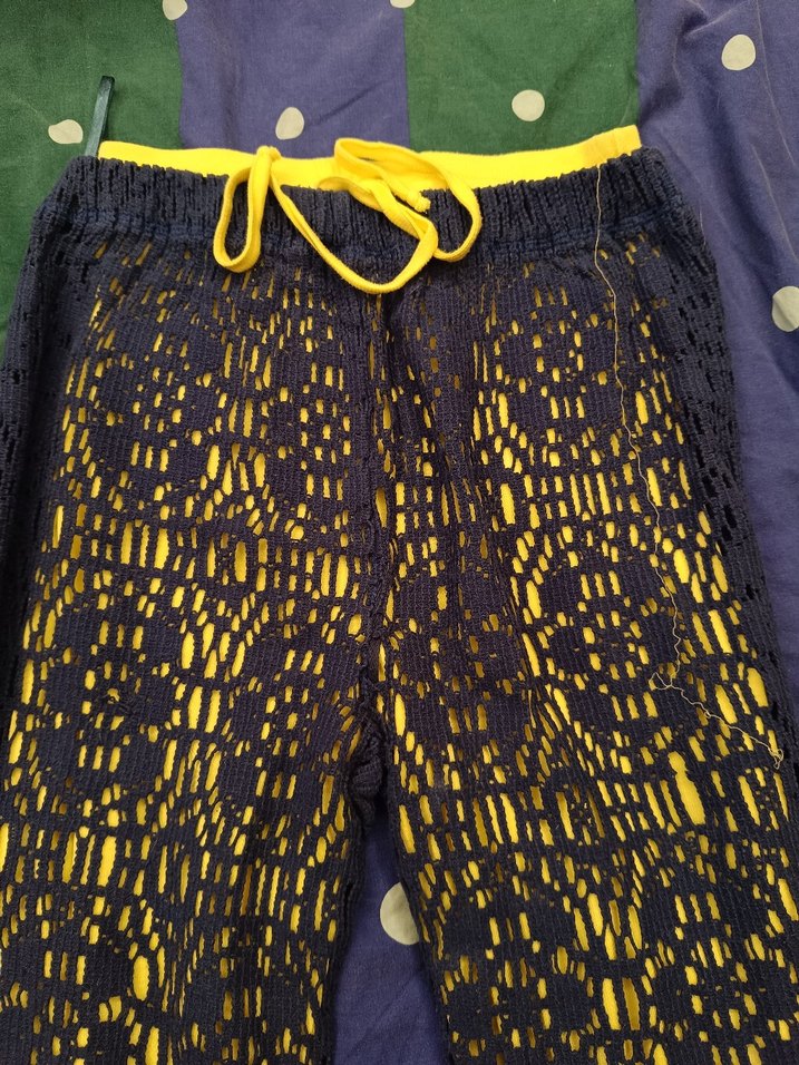 Dantel Detaylı Sarı Bohem Kadın Triko Pantolon - Görsel 2