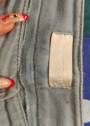 Düğmeli açık maviKadın Denim Pantolon - Görsel 5