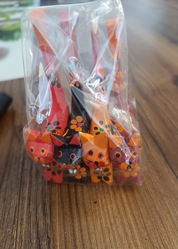 Renkli Ahşap Kedi Biblo Seti takı icin