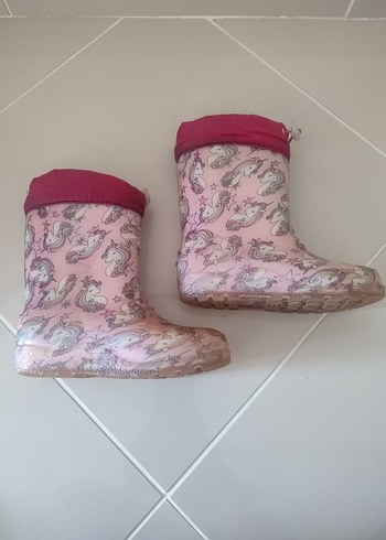 28 Beden pembe Renk Kız Çocuk Pembe Baskılı Lastik Çizme