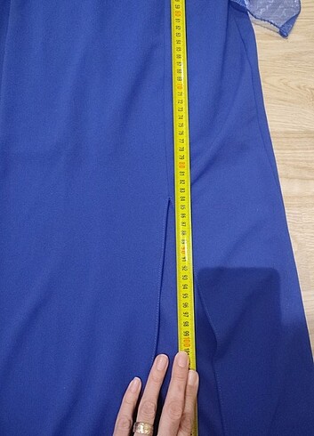 Saks mavisi tek omuz yırtmaçlı abiye  - Görsel 7