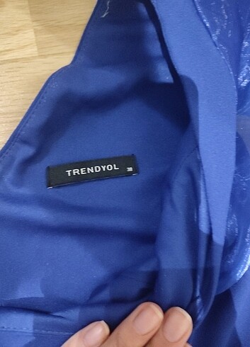 Saks mavisi tek omuz yırtmaçlı abiye  - Görsel 9