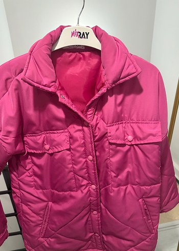 Düğmeli Pembe Kadın Mont
