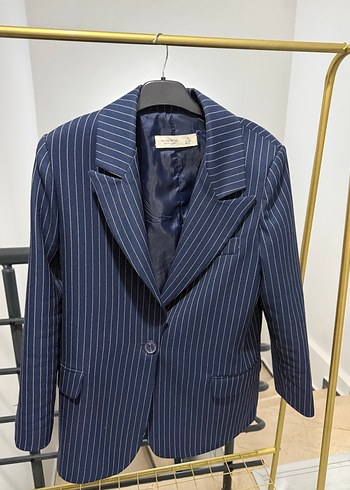 Çizgili Mavi Kadın Blazer Ceket