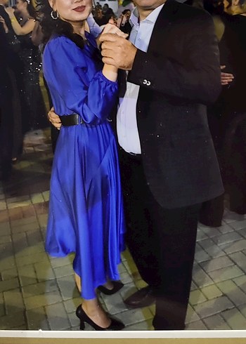 Diğer Mavi Uzun Kollu V Yaka Kadın Elbise