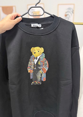 Siyah Oversize Ayı Baskılı Sweatshirt