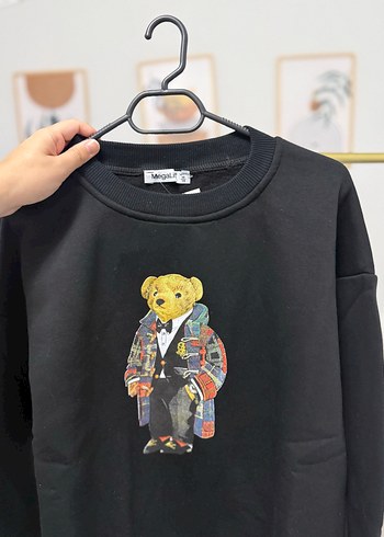 Zara Siyah Oversize Ayı Baskılı Sweatshirt