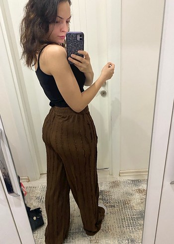 Kadın Kahverengi Salaş Midi Kumaş Pantolon - Görsel 3