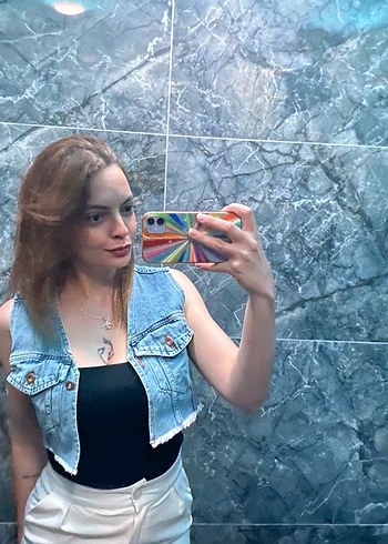 Kadın Kolsuz Straplez Denim Ceket - Görsel 2