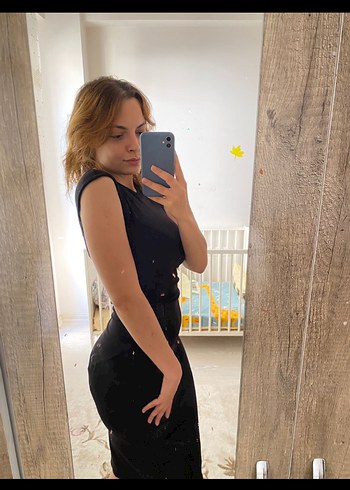 Siyah V Yaka Kolsuz Kalem Elbise - Görsel 2